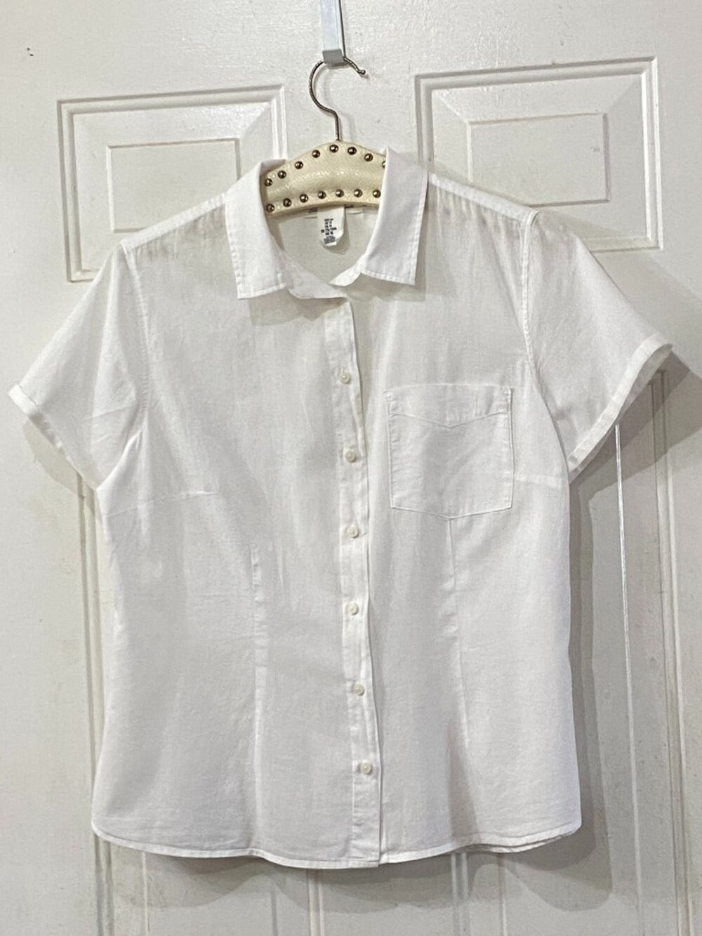 L.O.G.G. Label of Graded Goods  H&M Sz 16 White Blouse Shirt Short Sleeve Pocket
